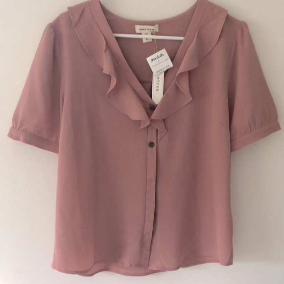 Monteau Tops - Monteau V neck blouse blush pink XL NWT
